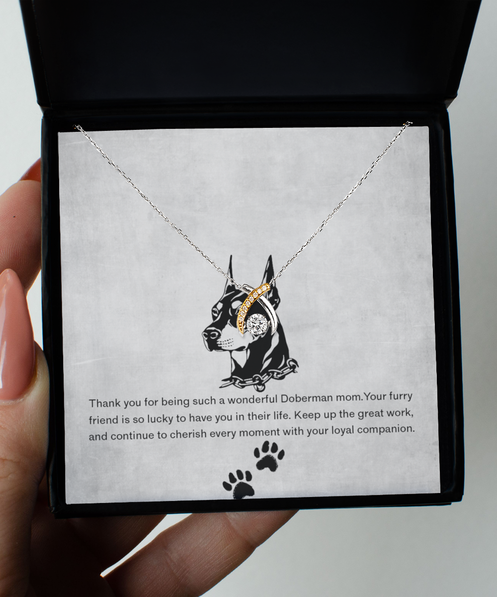 Doberman Mom Wishbone Dancing Necklace - Dog Mom Gifts For Women Birthday Christmas Mother's Day Gift Necklace For Doberman Dog Lover