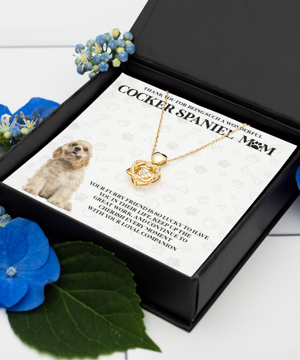 Cocker Spaniel Mom Heart Knot Gold Necklace - Dog Mom Gifts Necklace For Women Birthday Christmas Mother's Day Gift For Cocker Spaniel Dog Lover