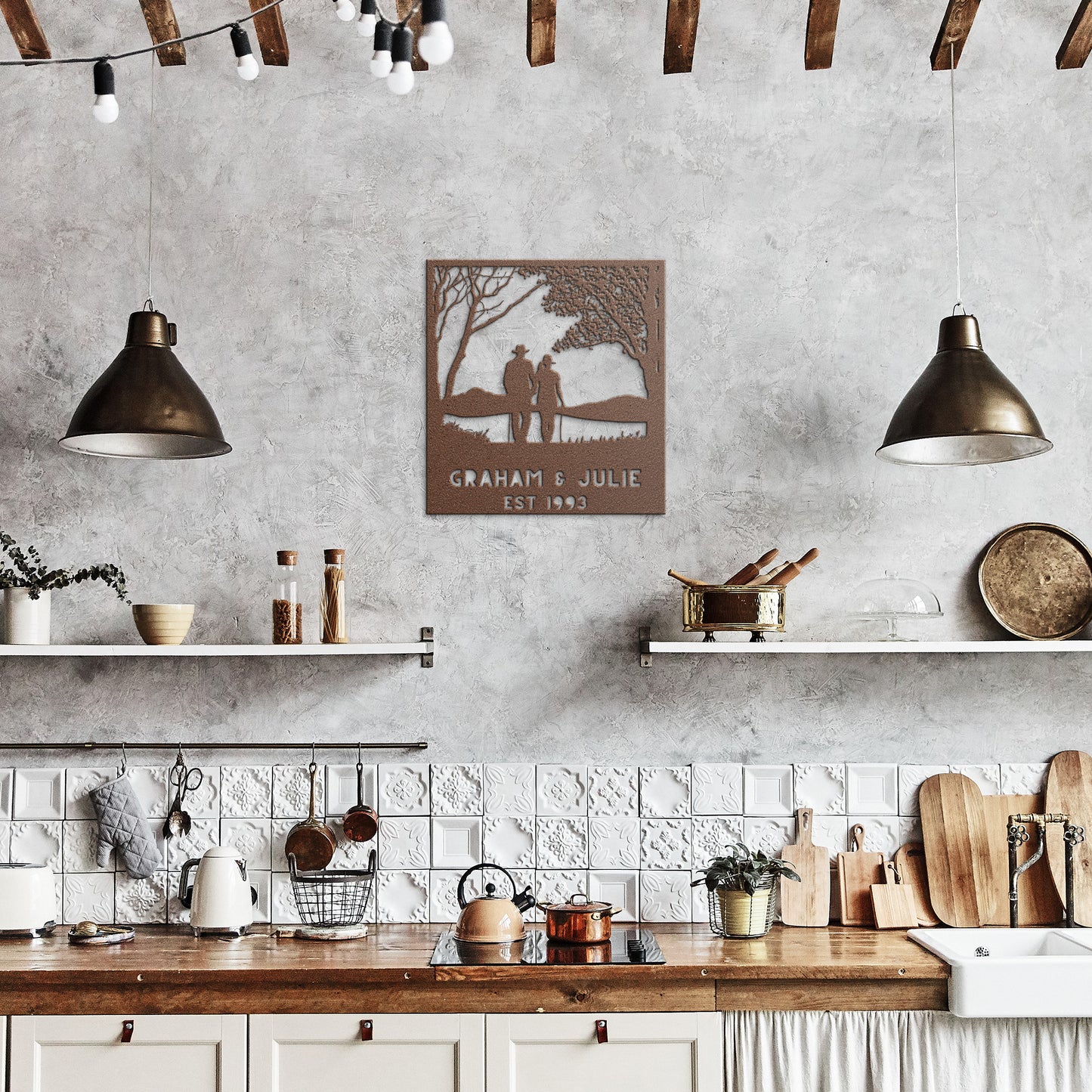 Couple Walking Metal Wall Art