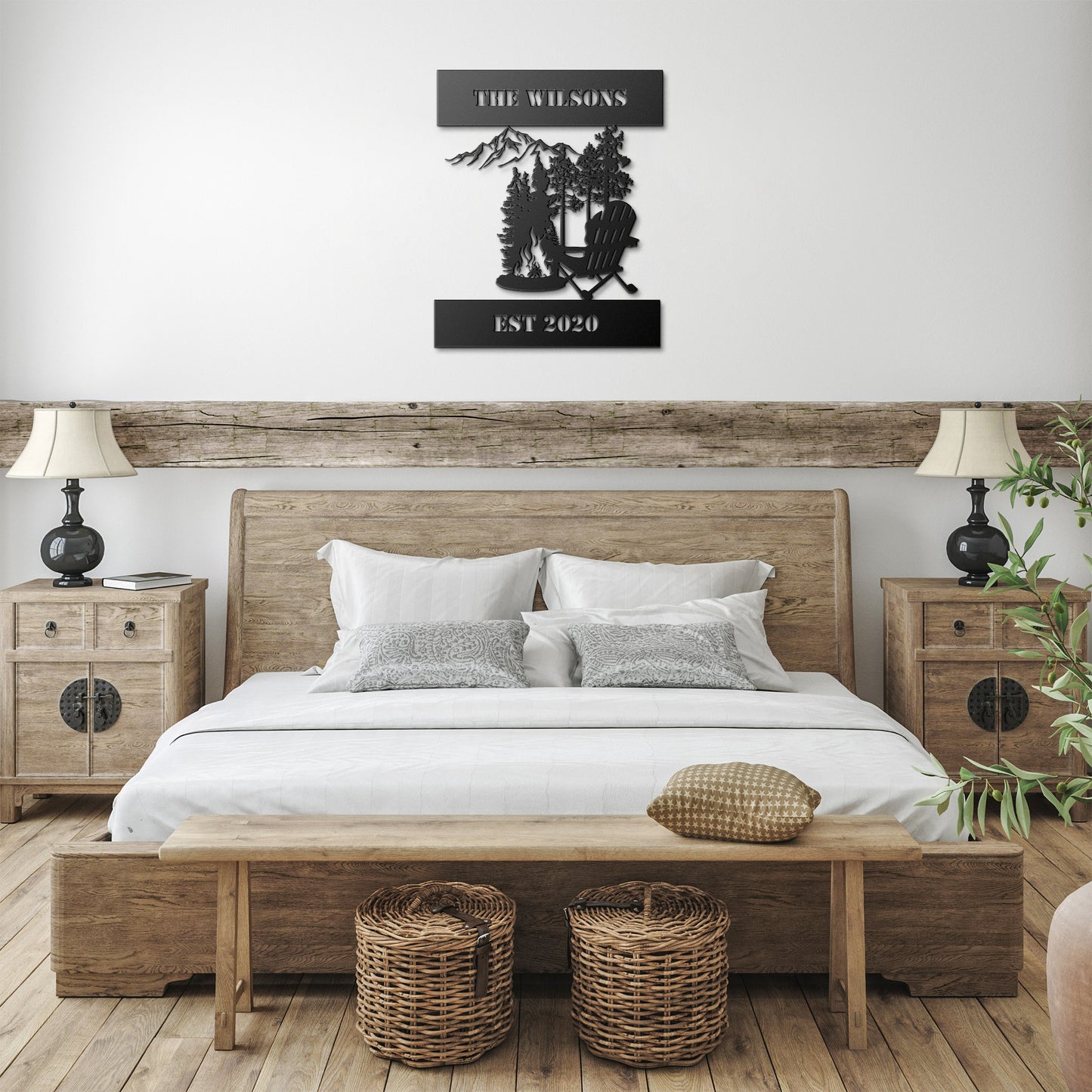 Firepit With Chair Metal Name Sign,