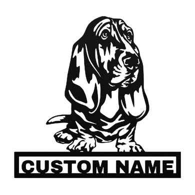 Personalized Basset Hound Dog Metal Sign - Basset Hound Custom Name Wall Decor, Metal Signs Customized Outdoor Indoor, Wall Art Gift For Basset Hound Dog Lover
