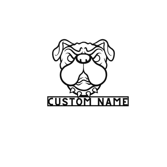 Personalized Bulldog Dog Metal Sign - Bulldog Custom Name Wall Decor, Metal Signs Customized Outdoor Indoor, Wall Art Gift For A Bulldog Dog Lover