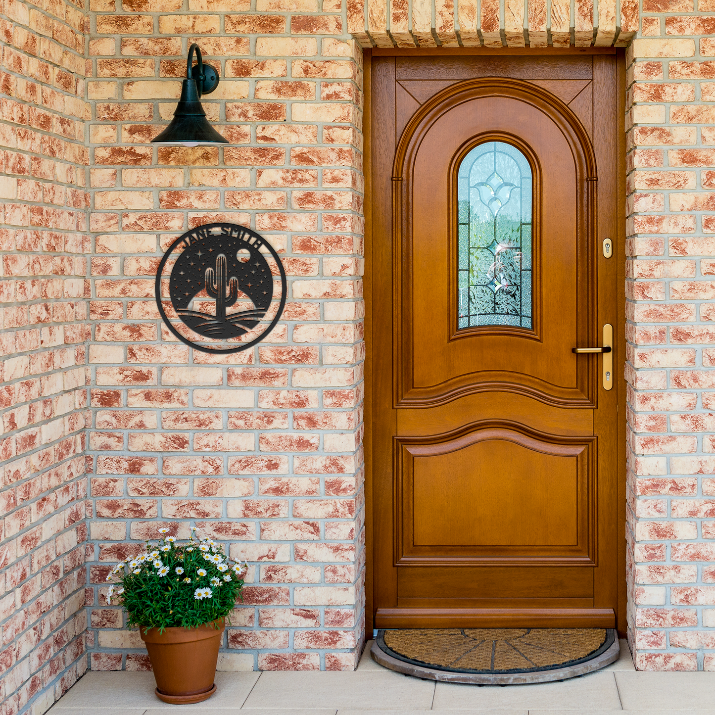 Personalized_Cactus_Metal_Wall_Art_Black_Brick_Entrance_Mockup.png