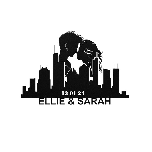 Personalized Chicago Lesbian Couple Anniversary Metal Wall Art