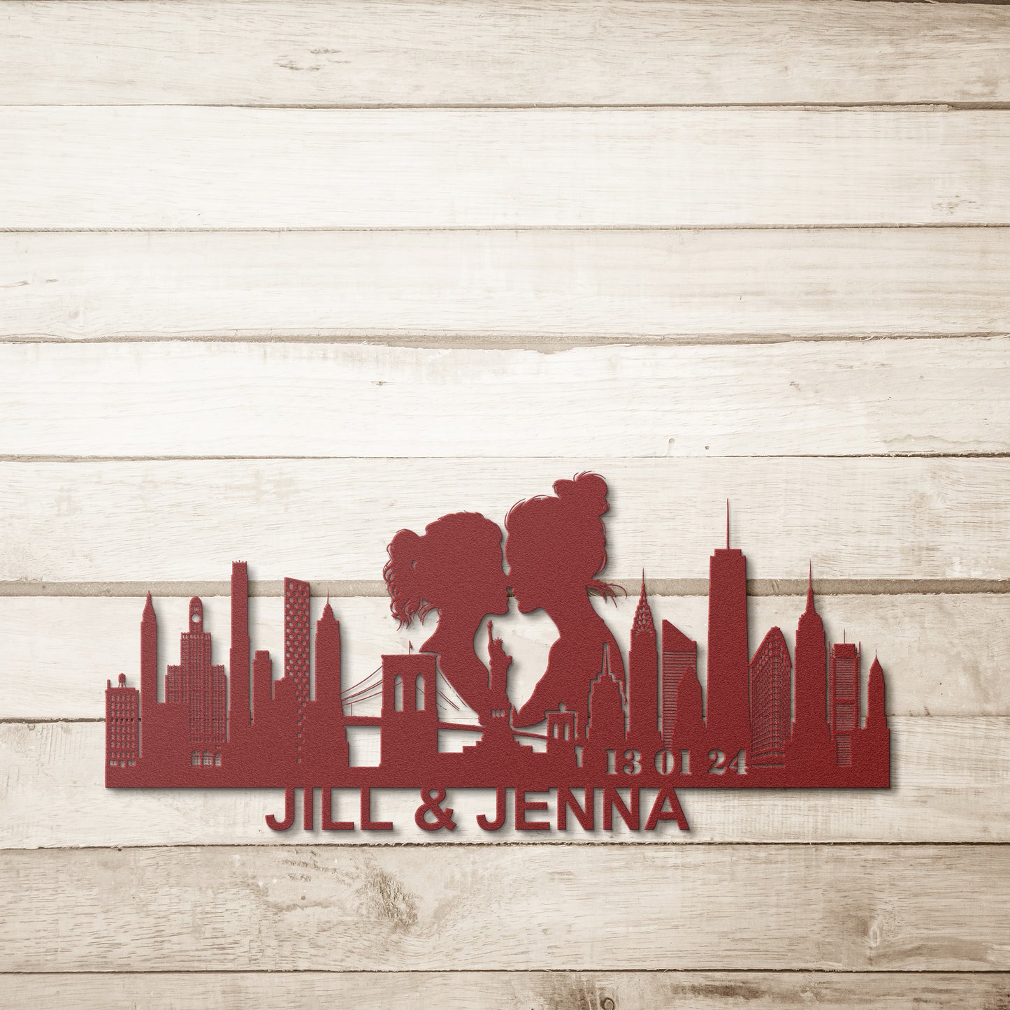 Personalized New York City Lesbian  Couple Anniversary Metal Wall Art