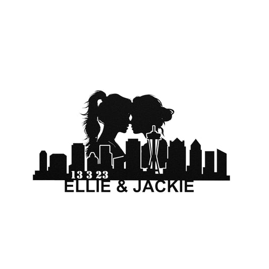 Personalized Seattle Lesbian Couple Anniversary Metal Wall Art