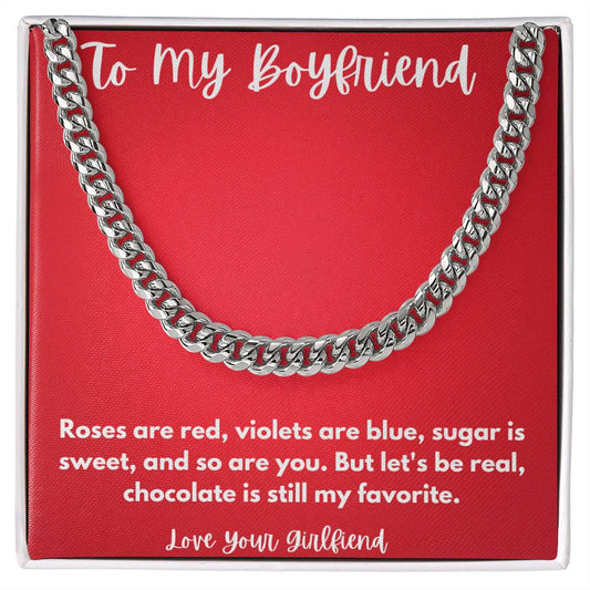 Cuban Link Chain Gift To Boyfriend For Valentines  - Card Can Be Personalised