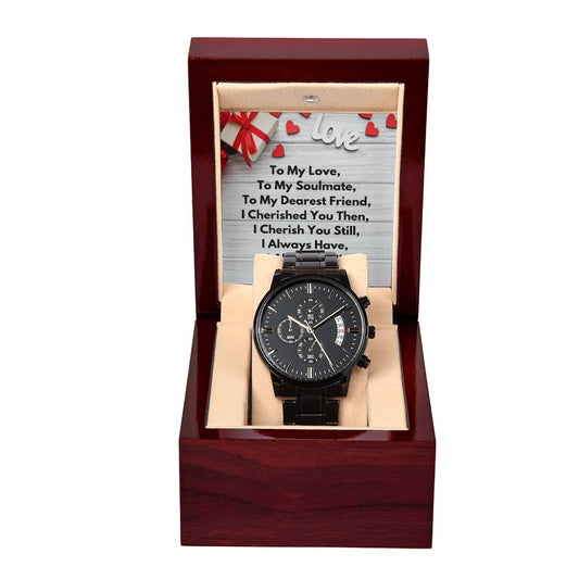 Black Chronograph Watch Gift From Wife To Husband For Valentines Day