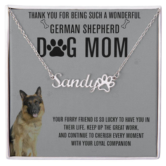 Personalized German Shepherd Mom Paw Print Name Necklace - Customized Jewelry Gift for Women German Shepherd Dog Lovers