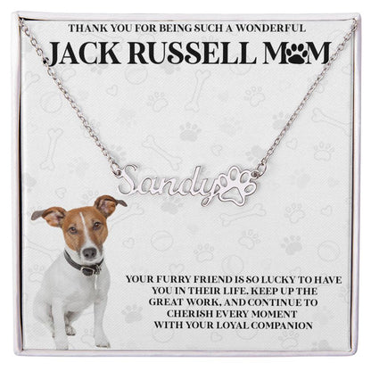 Personalized Paw Print Name Necklace For Jack Russell Dog Mom - Customized Jewelry Gift for Women Jack Russell Dog Lover