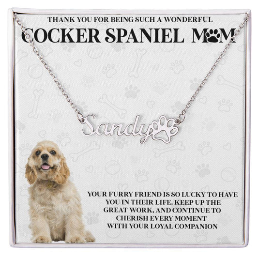 Personalized Cocker Spaniel Mom Paw Print Name Necklace - Customized Jewelry Gift for Women Cocker Spaniel Dog Lover