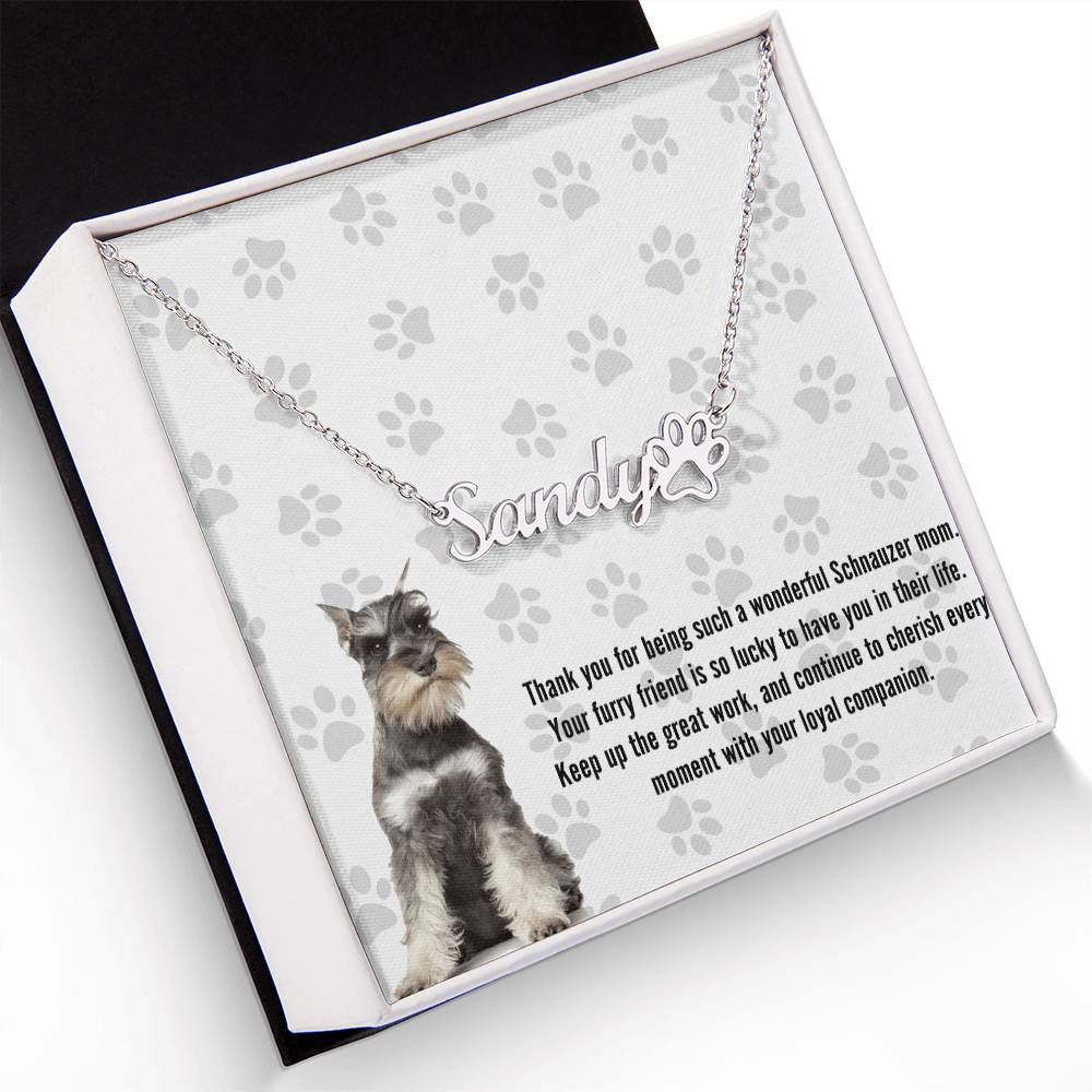 Personalized Paw Print Name Necklace For Schnauzer Dog Mom - Customized Jewelry Gift for Women Schnauzer Dog Lover