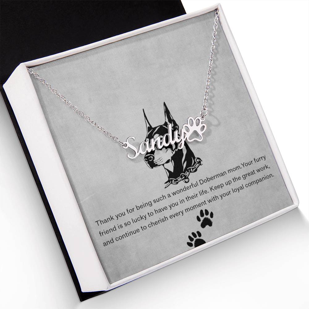 Personalized Paw Print Name Necklace For Doberman Dog Mom - Customized Jewelry Gift for Women Doberman Dog Lover