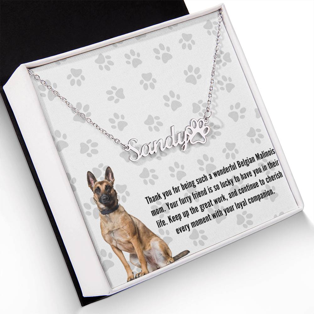 Personalized Paw Print Name Necklace For Belgian Malinois Dog Mom - Customized Jewelry Gift for Women Belgian Malinois Dog Lover