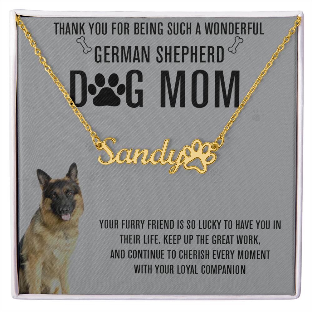 Personalized German Shepherd Mom Paw Print Name Necklace - Customized Jewelry Gift for Women German Shepherd Dog Lovers