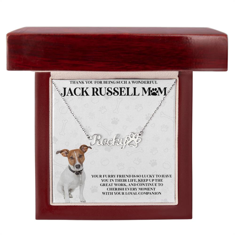 Personalized Paw Print Name Necklace For Jack Russell Dog Mom - Customized Jewelry Gift for Women Jack Russell Dog Lover