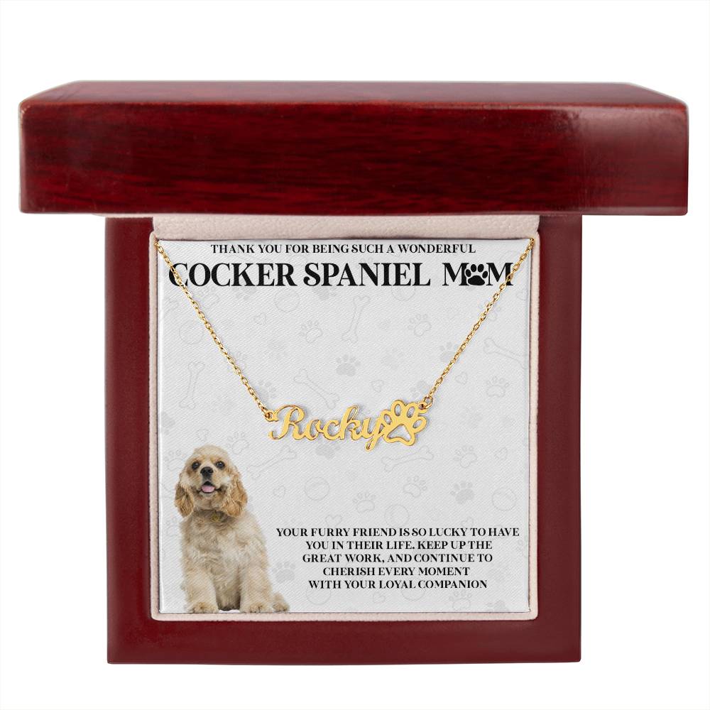 Personalized Cocker Spaniel Mom Paw Print Name Necklace - Customized Jewelry Gift for Women Cocker Spaniel Dog Lover
