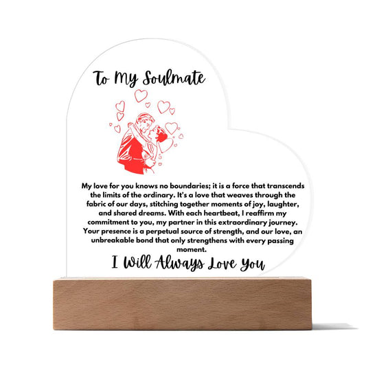 To My Soulmate Acrylic Heart Plaque - Movable LED Light