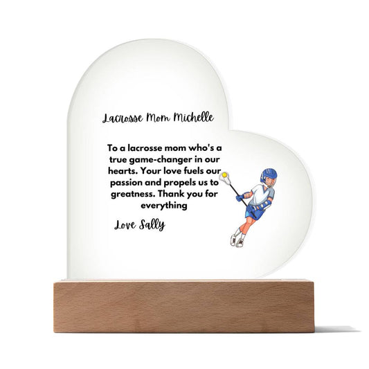 Lacrosse Mom Printed And Personalised Heart Acrylic Gift - Lacrosse Mom Heart LED Light- Lacrosse Mom Gifts For Mothers Day Or Birthday