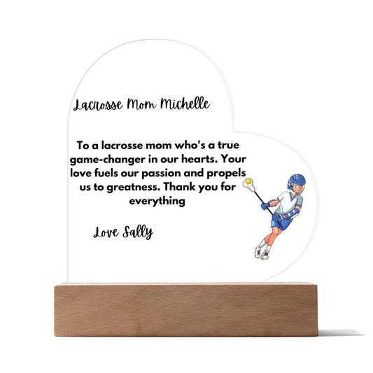 Lacrosse Mom Printed And Personalised Heart Acrylic Gift - Lacrosse Mom Heart LED Light- Lacrosse Mom Gifts For Mothers Day Or Birthday