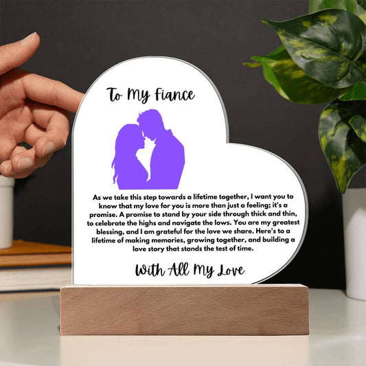 To My Fiance Acrylic Heart Plaque - Movable LED Light