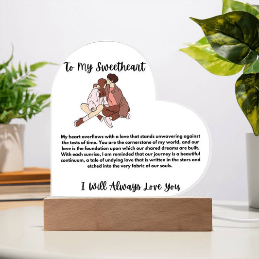 To My Sweetheart Acrylic Heart Plaque - Movable LED Light