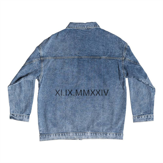 Custom Embroidered Roman Numeral Mens Denim Jacket