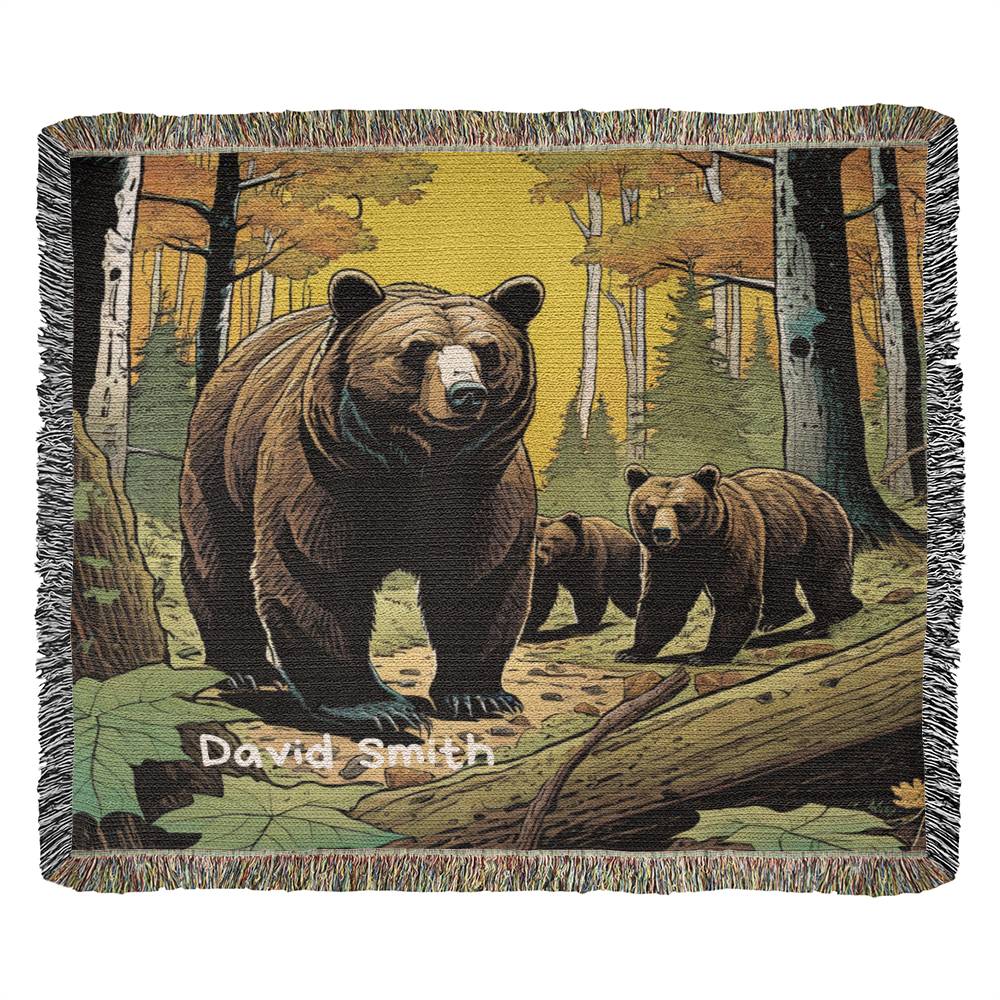 Personalized Bear In Woods Heirloom Woven Blanket