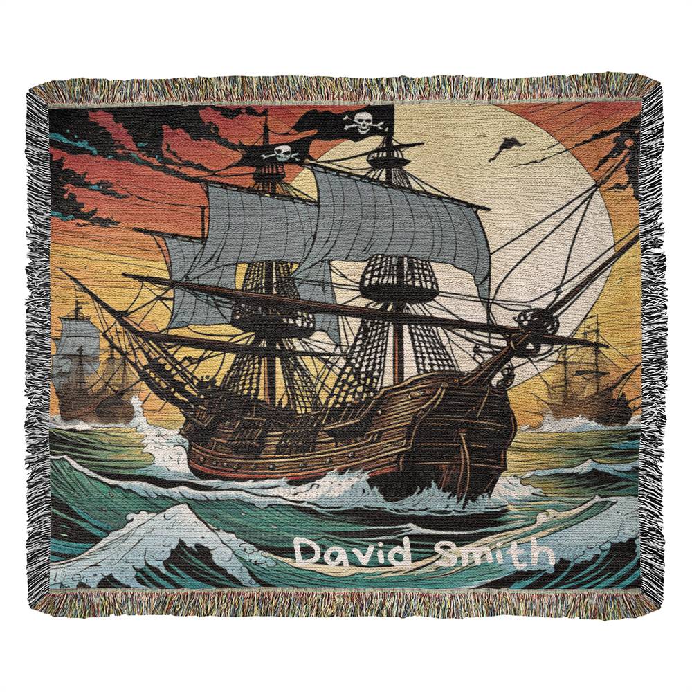 Personalized Pirate Ship Heirloom Woven Blanket