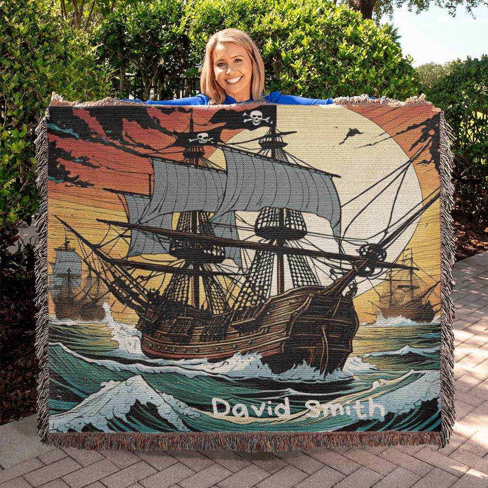 Personalized Pirate Ship Heirloom Woven Blanket