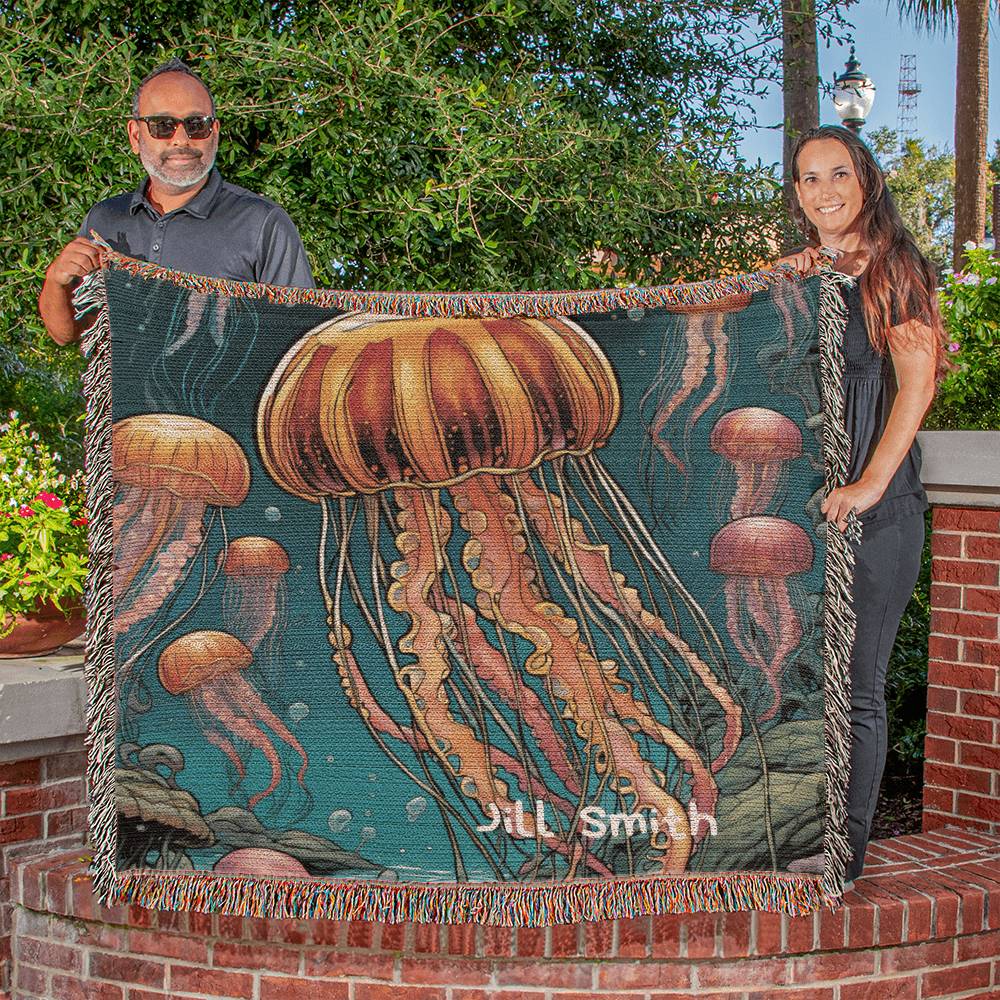 Personalized Jellyfish Heirloom Woven Blanket