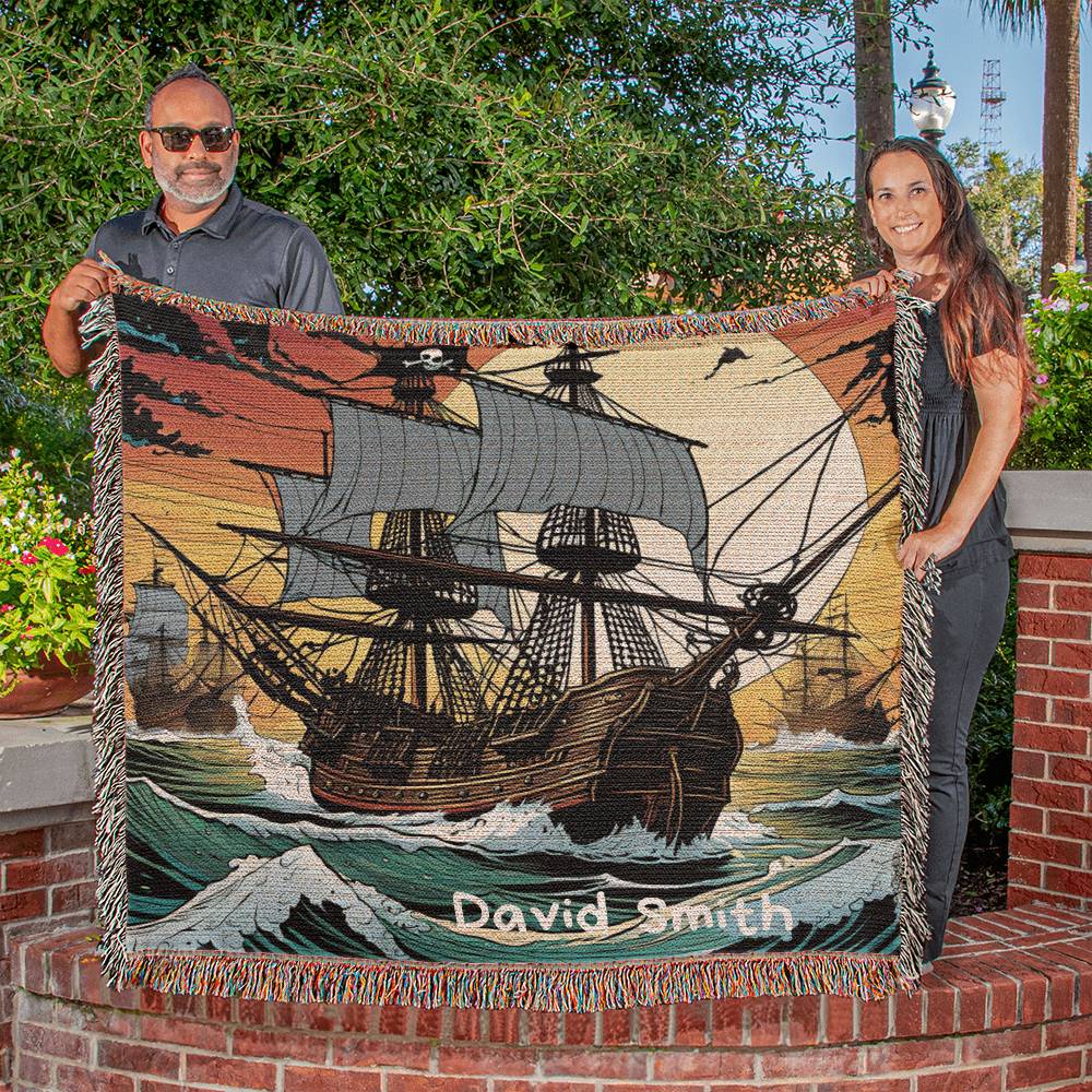 Personalized Pirate Ship Heirloom Woven Blanket