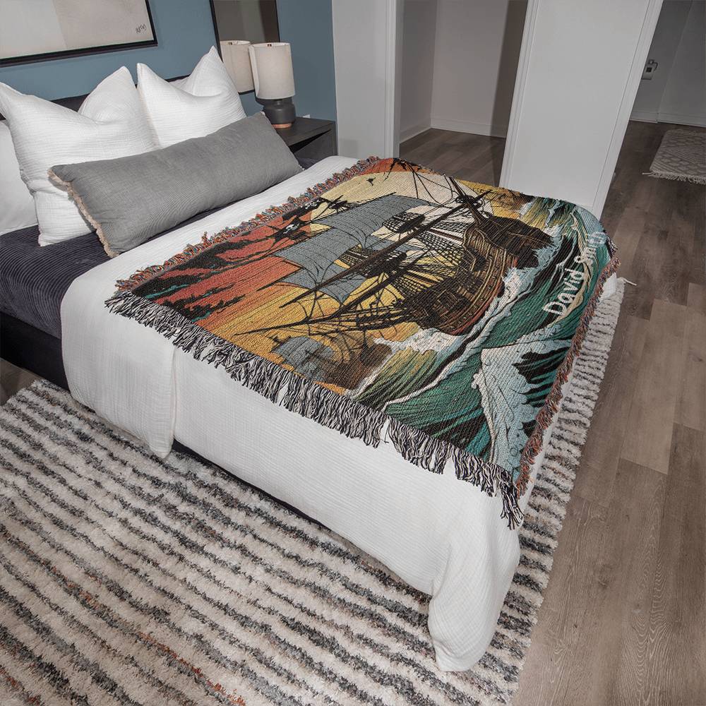 Personalized Pirate Ship Heirloom Woven Blanket