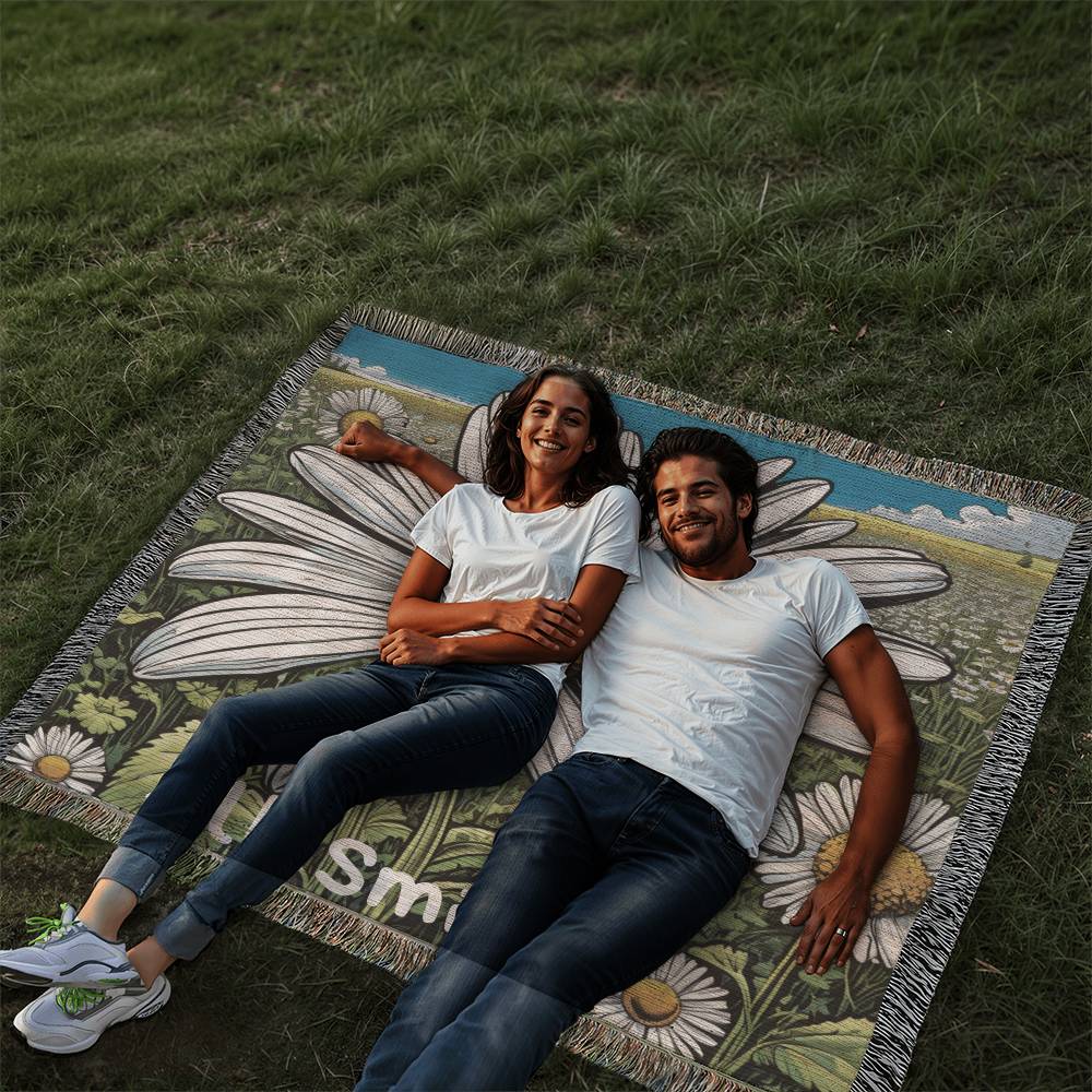 Personalized Daisy Heirloom Woven Blanket