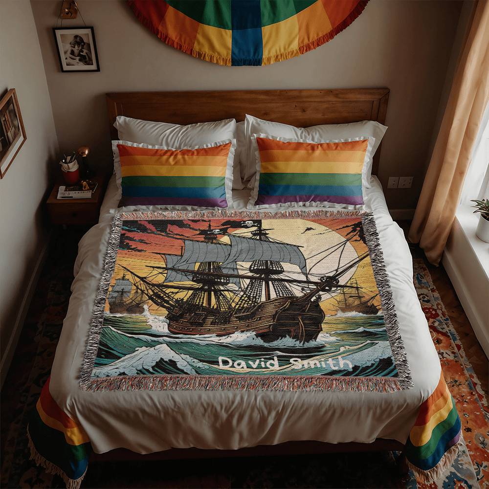 Personalized Pirate Ship Heirloom Woven Blanket