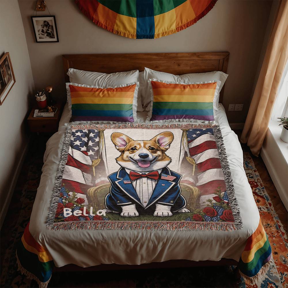Personalized Pembroke Welsh Corgi Heirloom Woven Blanket