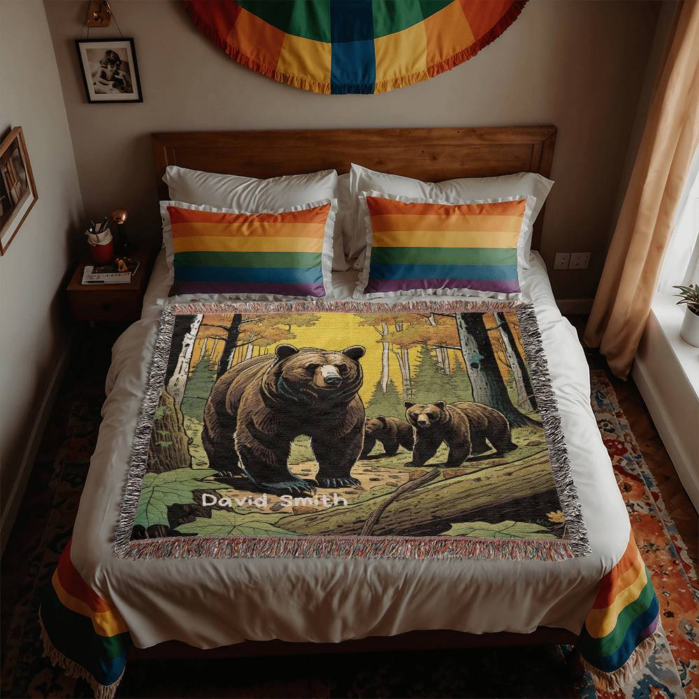 Personalized Bear In Woods Heirloom Woven Blanket