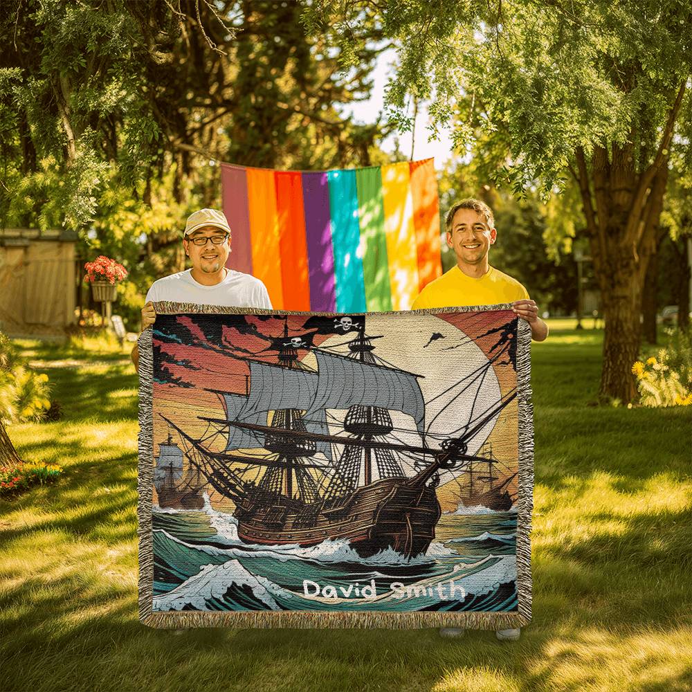 Personalized Pirate Ship Heirloom Woven Blanket
