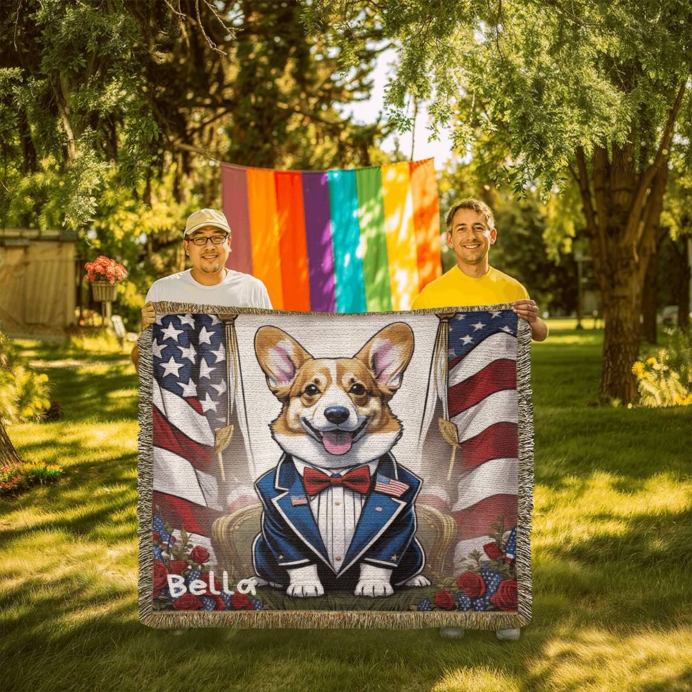 Personalized Pembroke Welsh Corgi Heirloom Woven Blanket