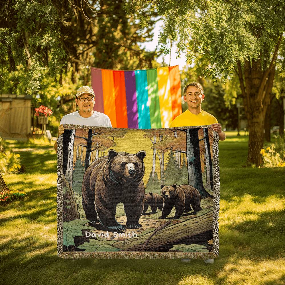 Personalized Bear In Woods Heirloom Woven Blanket