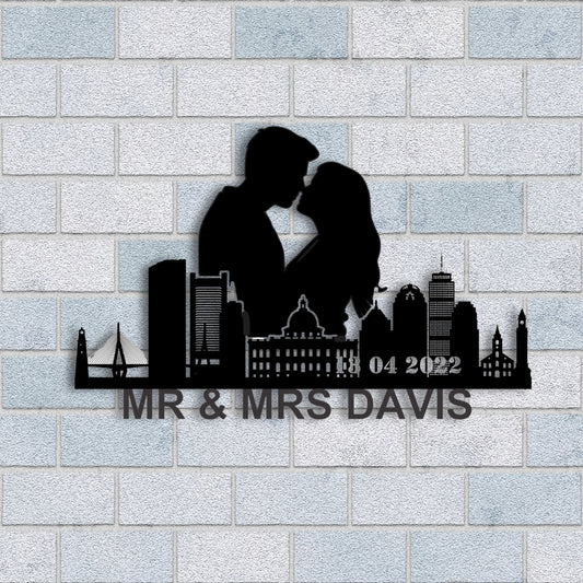 Personalized Boston Couple Anniversary Metal Wall Art