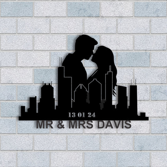 Personalized Chicago Couple Anniversary Metal Wall Art