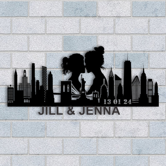 Personalized New York City Lesbian  Couple Anniversary Metal Wall Art