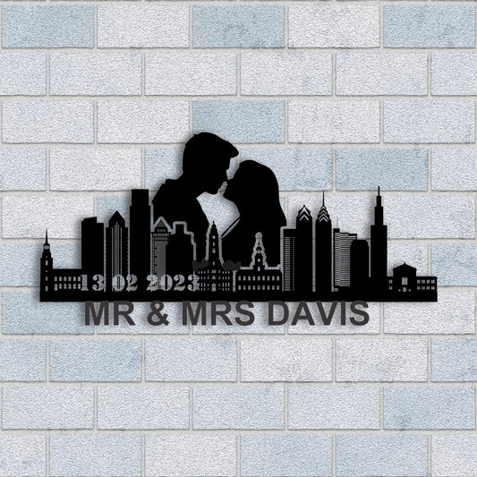 Personalized Philadelphia Couple Anniversary Metal Wall Art
