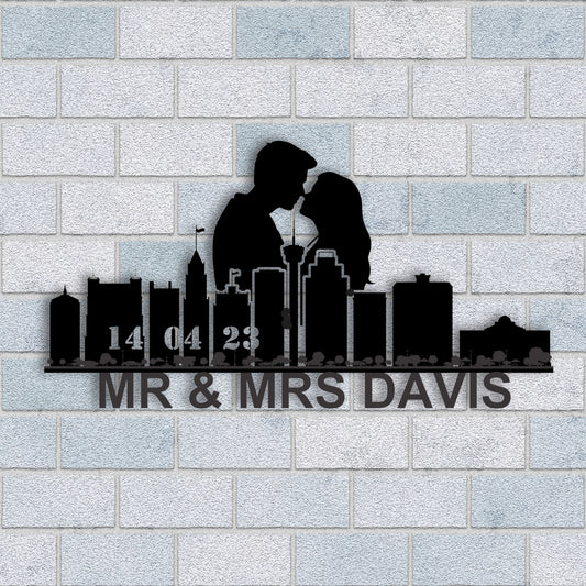 Personalized San Antonio Couple Anniversary Metal Wall Art
