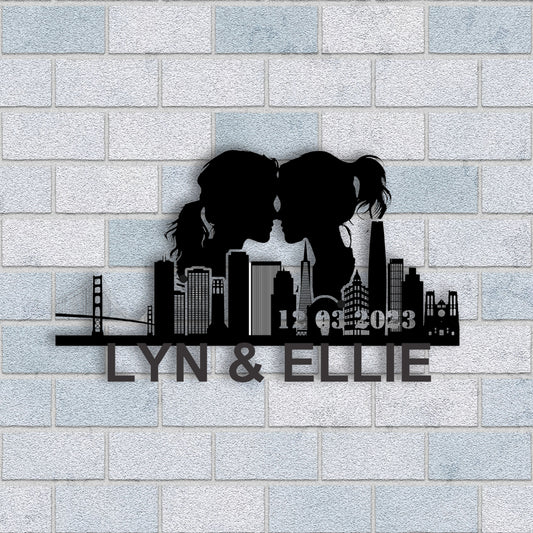 Personalized Los Angeles Lesbian Couple Anniversary Metal Wall Art