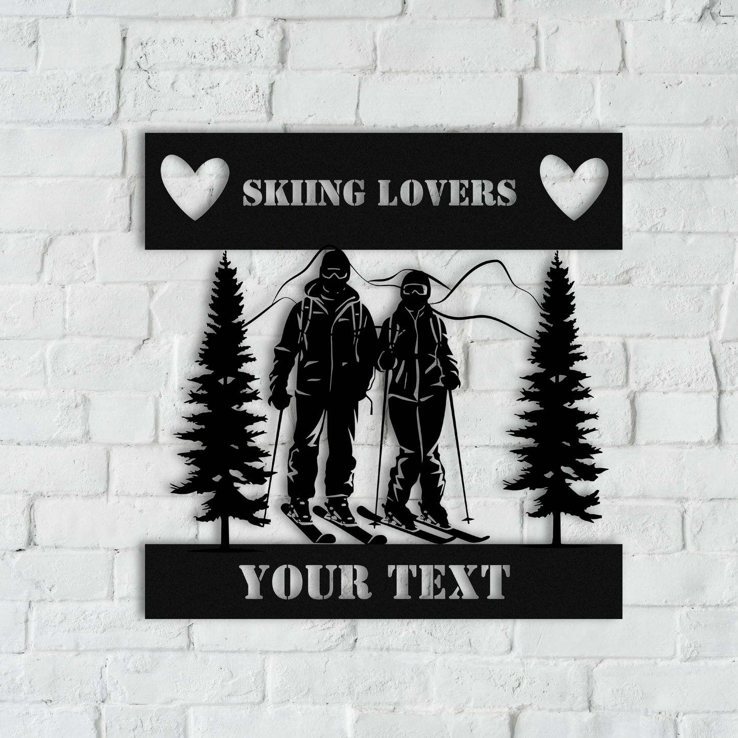 Skiing Couple Metal Wall Art