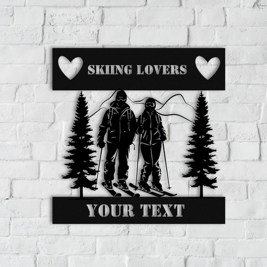 Skiing Couple Metal Wall Art