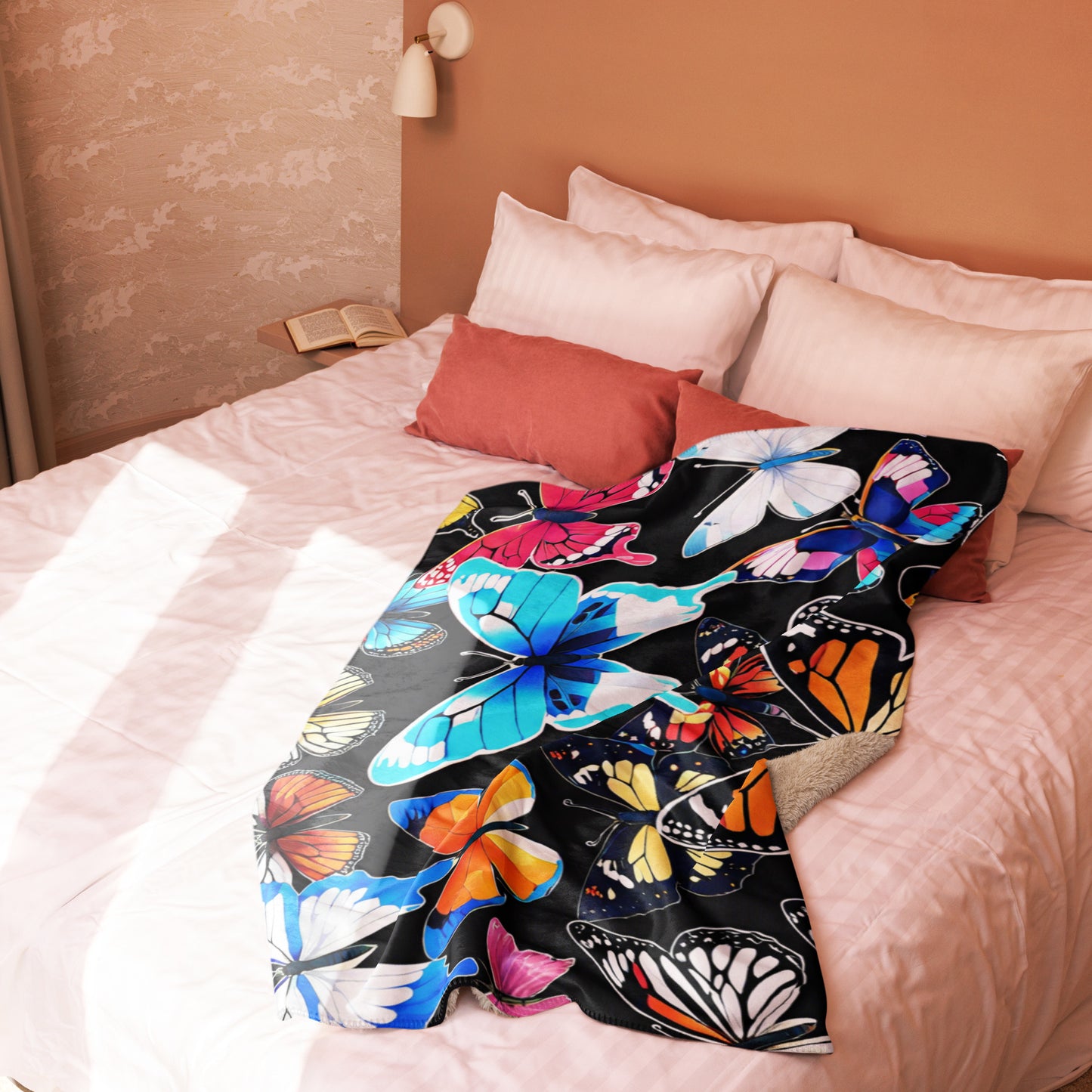 Butterfly Sherpa Blanket, Colorful Butterfly Blanket Gift, Butterfly Lover Gift