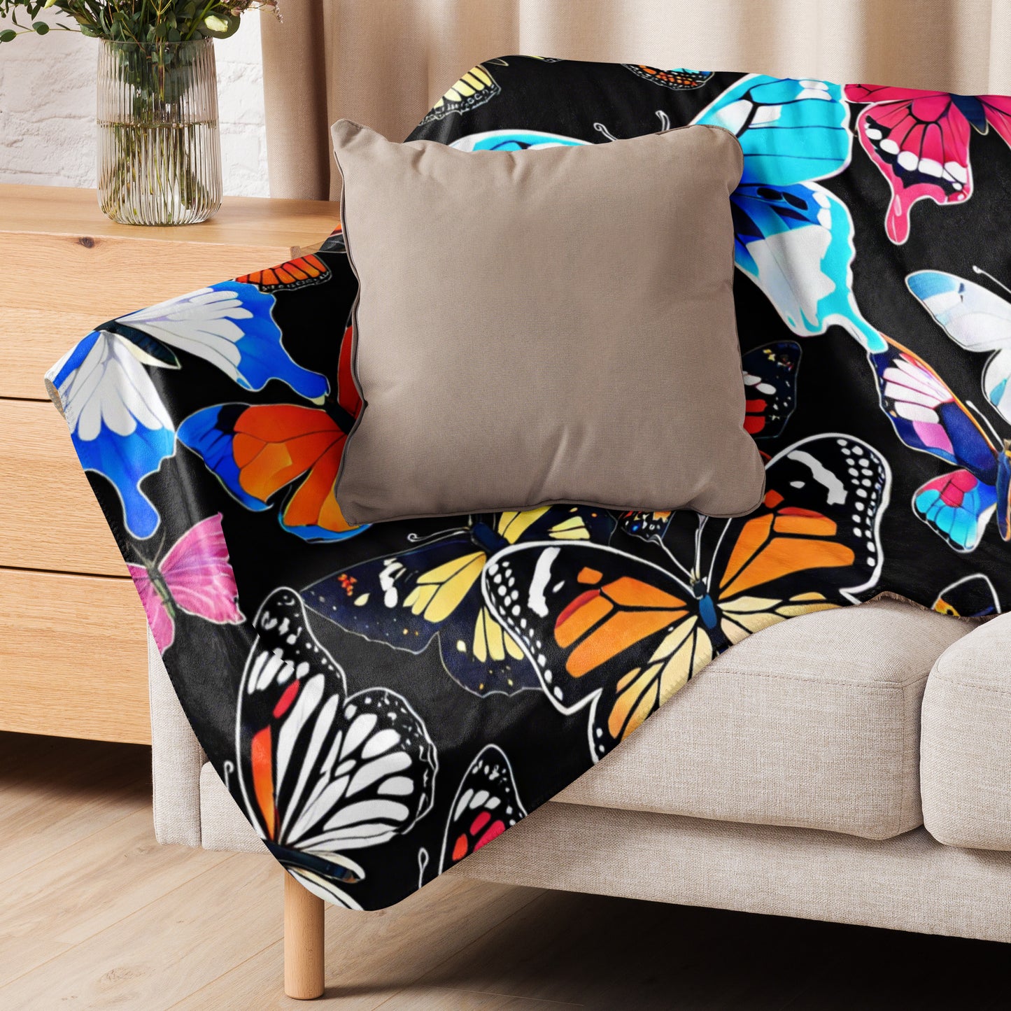 Butterfly Sherpa Blanket, Colorful Butterfly Blanket Gift, Butterfly Lover Gift